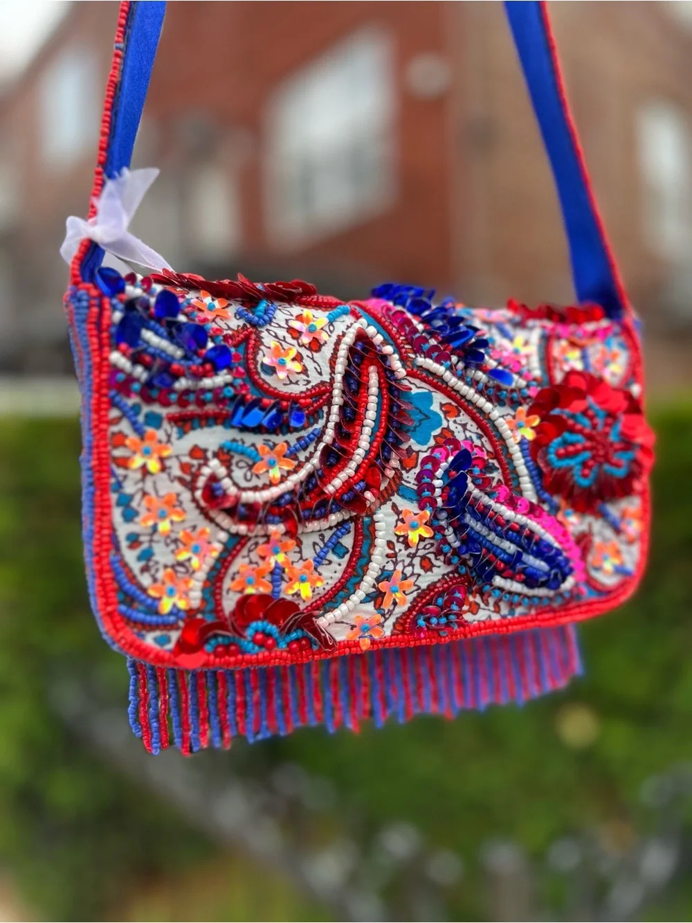 TJMAXX MARSHALLS Viral Paisley Floral Colorful Beaded Stripe Shoulder Bag Purse - Picture 7 of 16